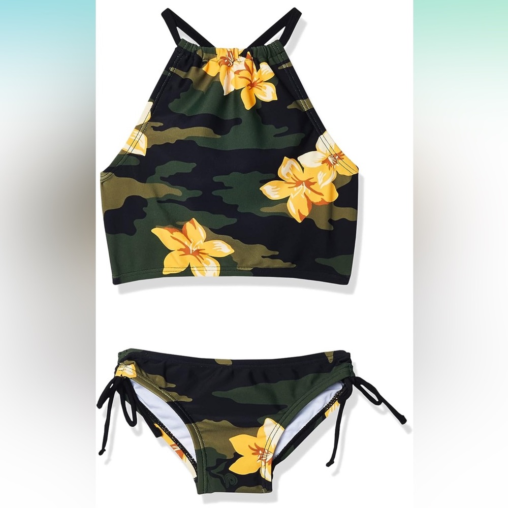 NWT Kanu Surf Girls Daisy UPF 50+ Beach Sport Halter Tankini 2-Piece Swimsuit